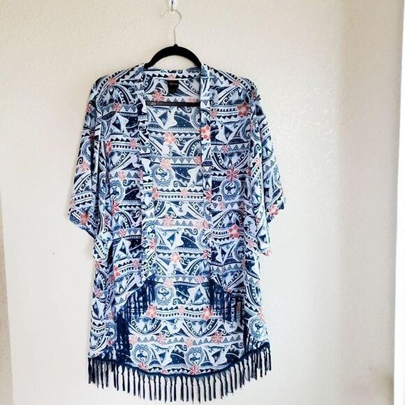 Disney Moana Womens Top Blue S Fringe Kimono Open Front - Picture 4 of 6